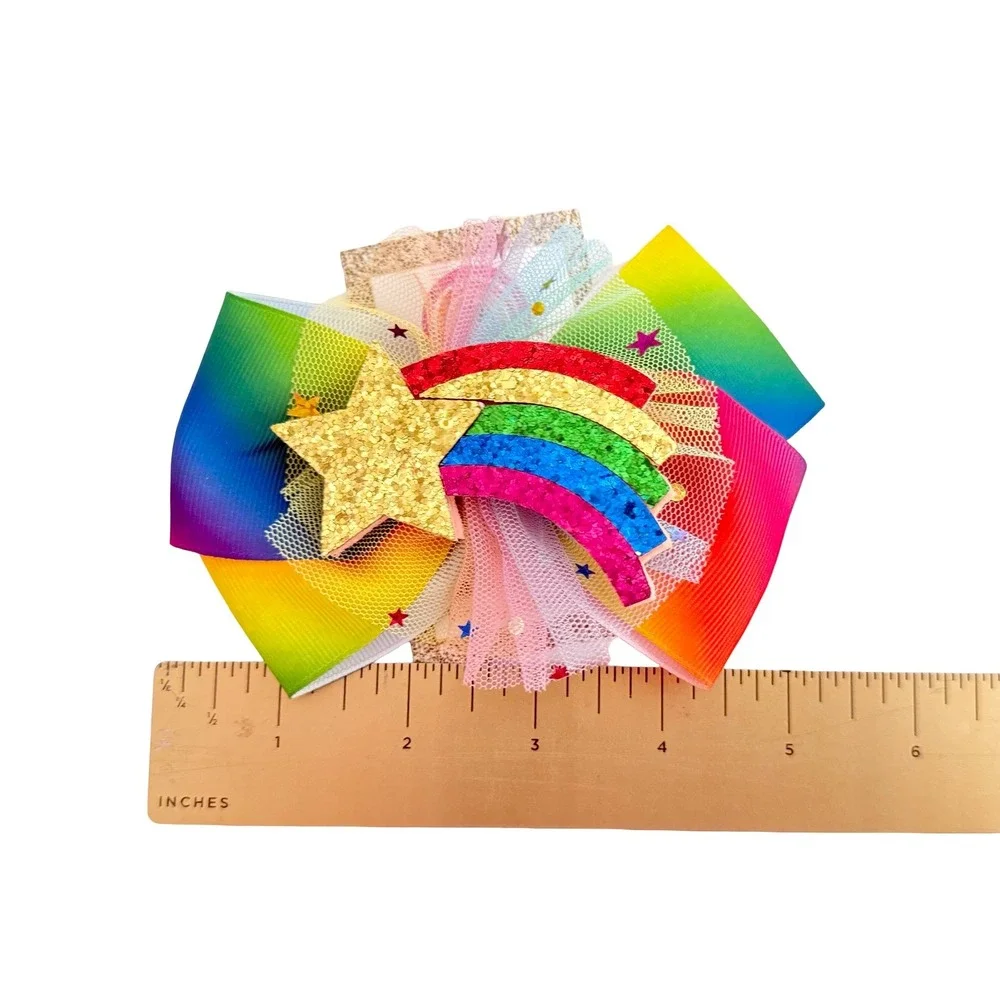 Klass Accessories 4pc Hair Bow Set Rainbow Unicorn Gummy Bear Glitter Star Clips